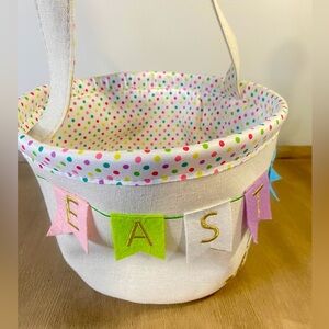 Easter Basket Canvas and Felt Colorful Polka Dots Bunny Rabbit 11" W x 7.5" H